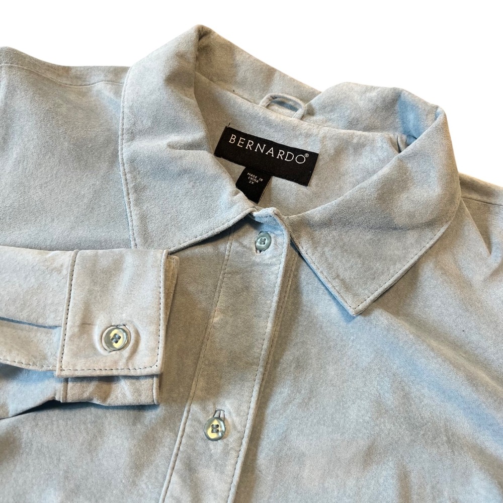 Bernardo Light Blue Genuine Suede Leather Women's Jacket Button Up 2XL
